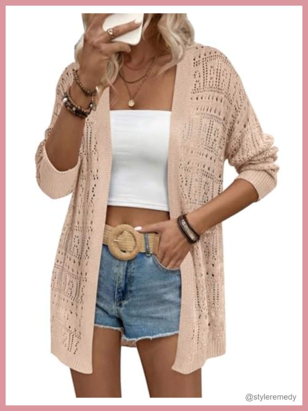 Womens Crochet Cardigan Lightweight Boho Kimono Open Front Long Sleeve Sweater